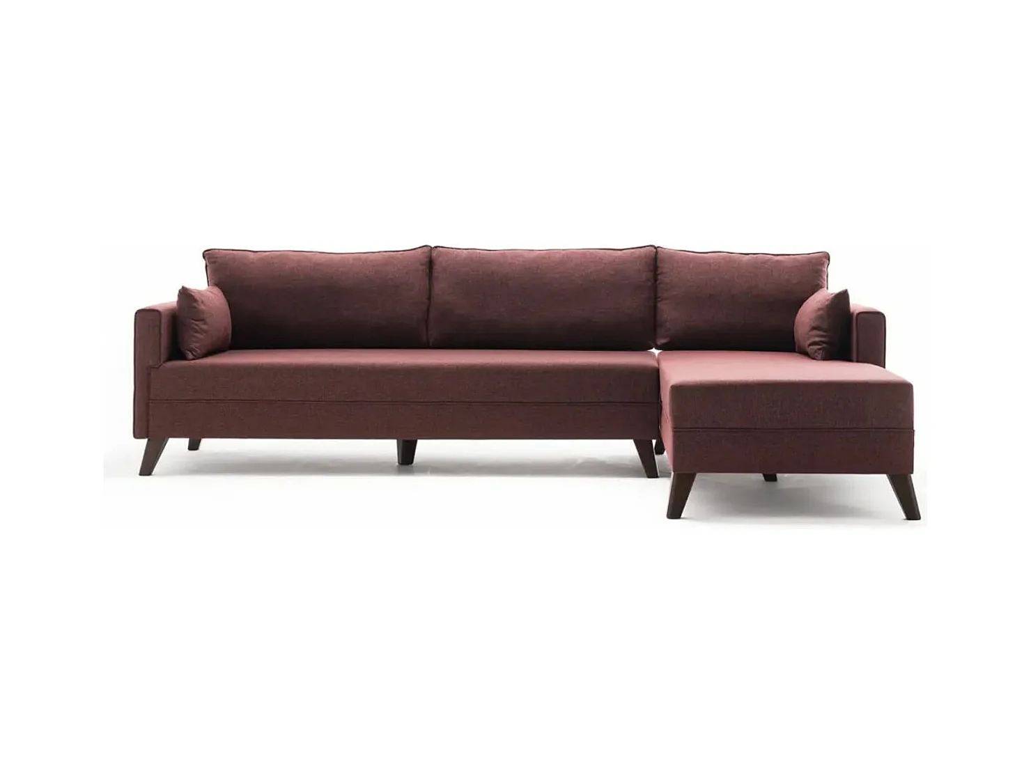 Canapé d'angle droit 5 places tissu bordeaux Kandy 275cm