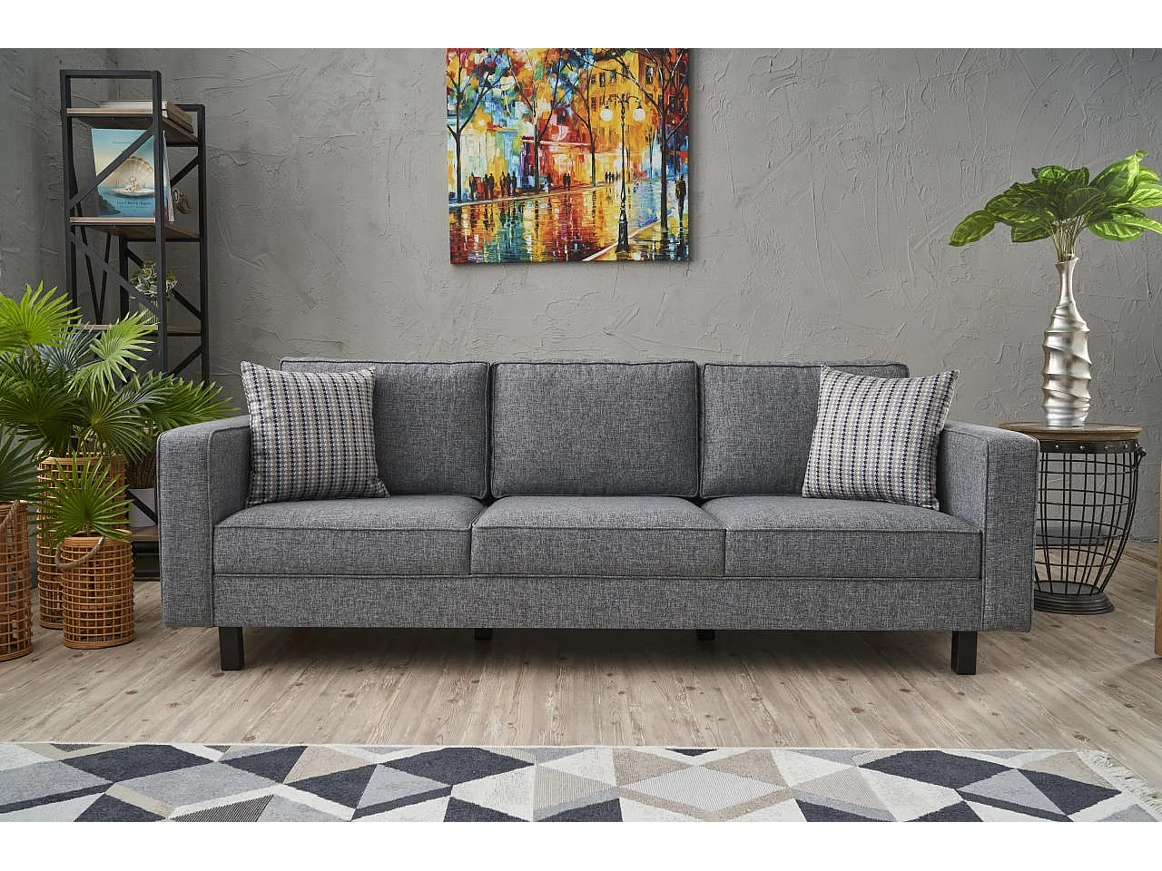 Canapé classique 3 places tissu gris Kalena 222cm