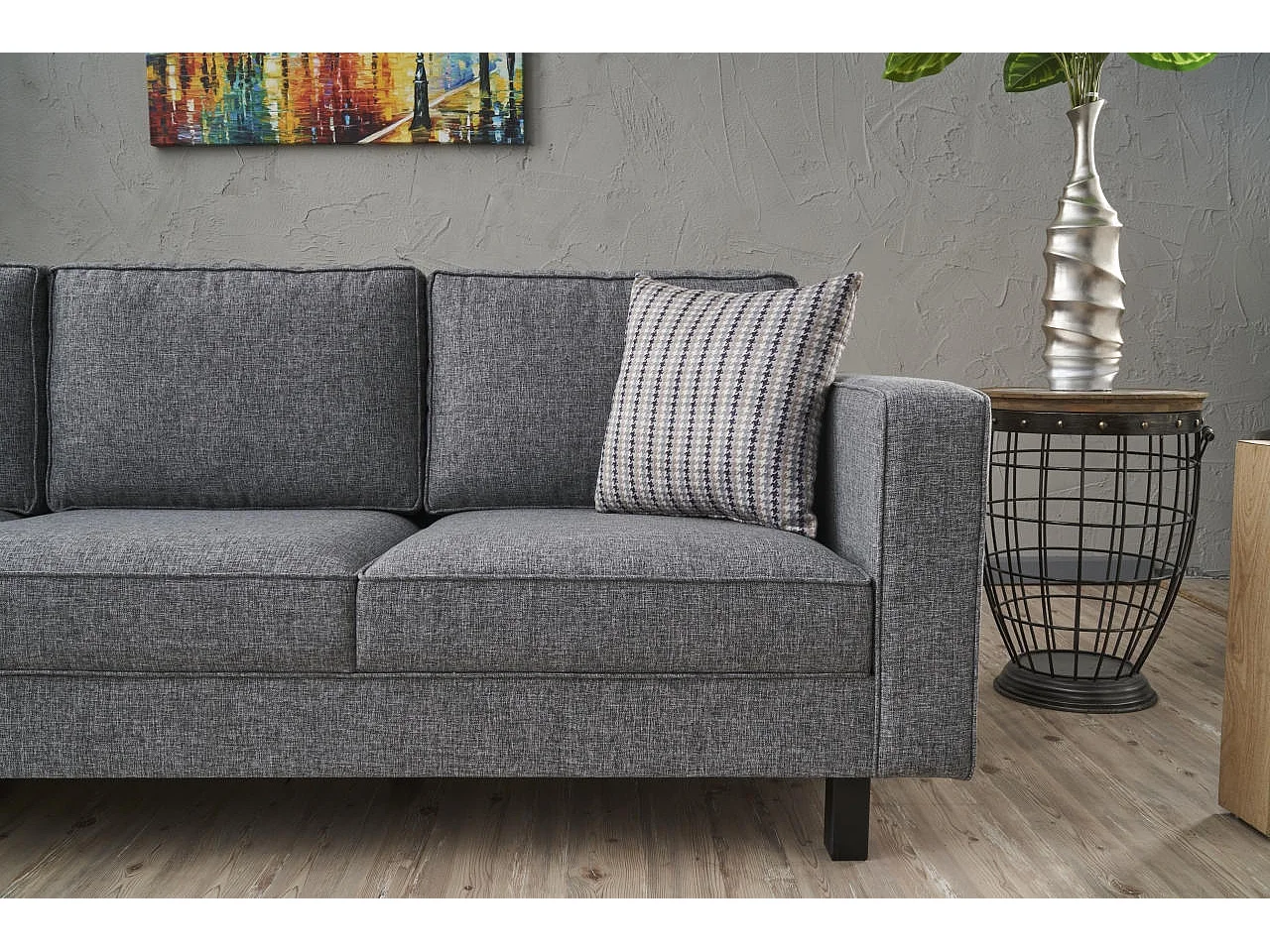 Canapé classique 3 places tissu gris Kalena 222cm