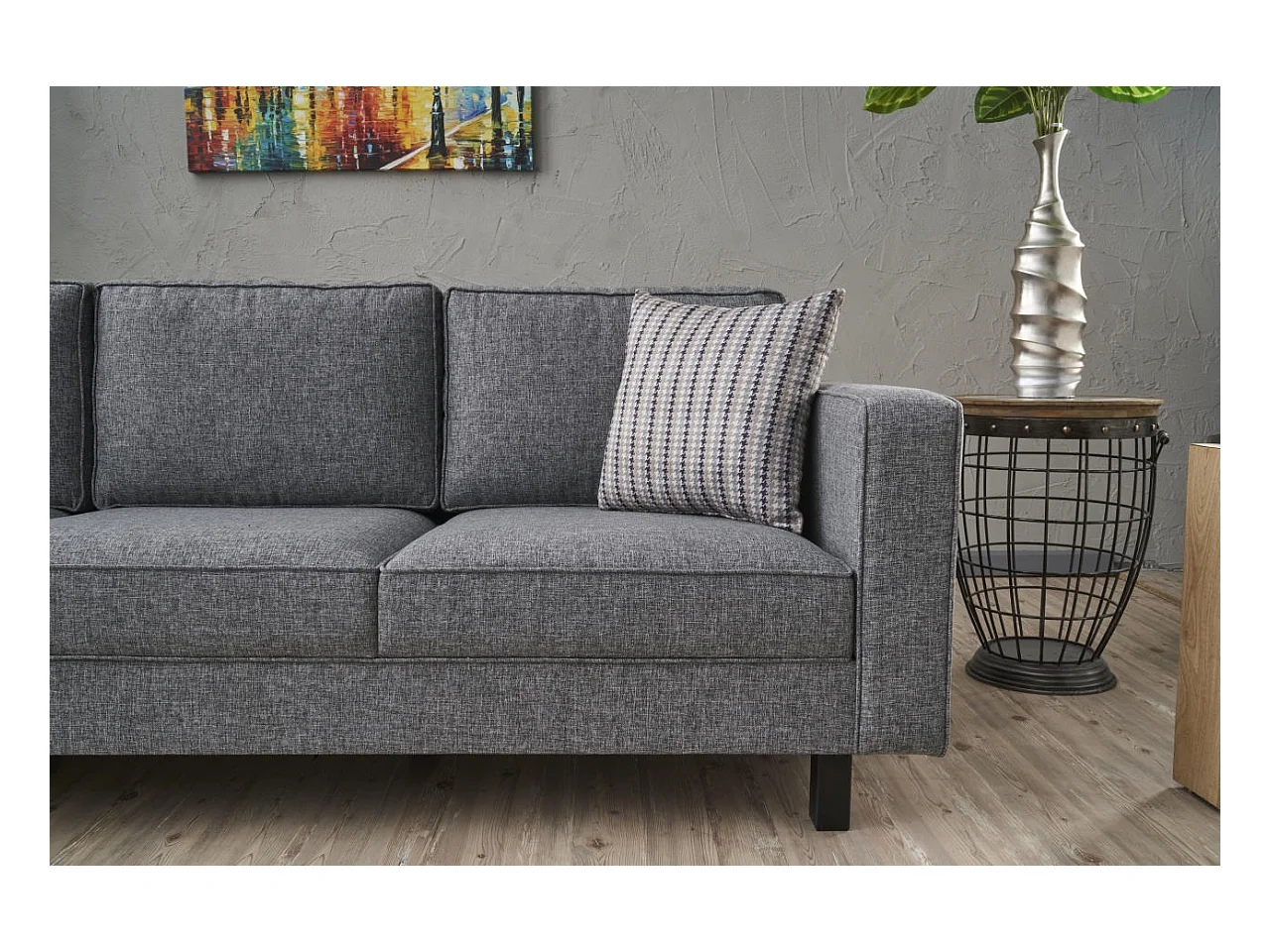 Canapé classique 3 places tissu gris Kalena 222cm