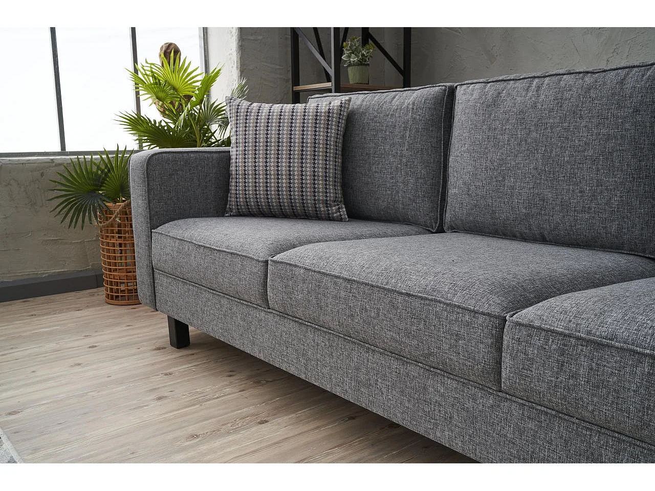 Canapé classique 3 places tissu gris Kalena 222cm