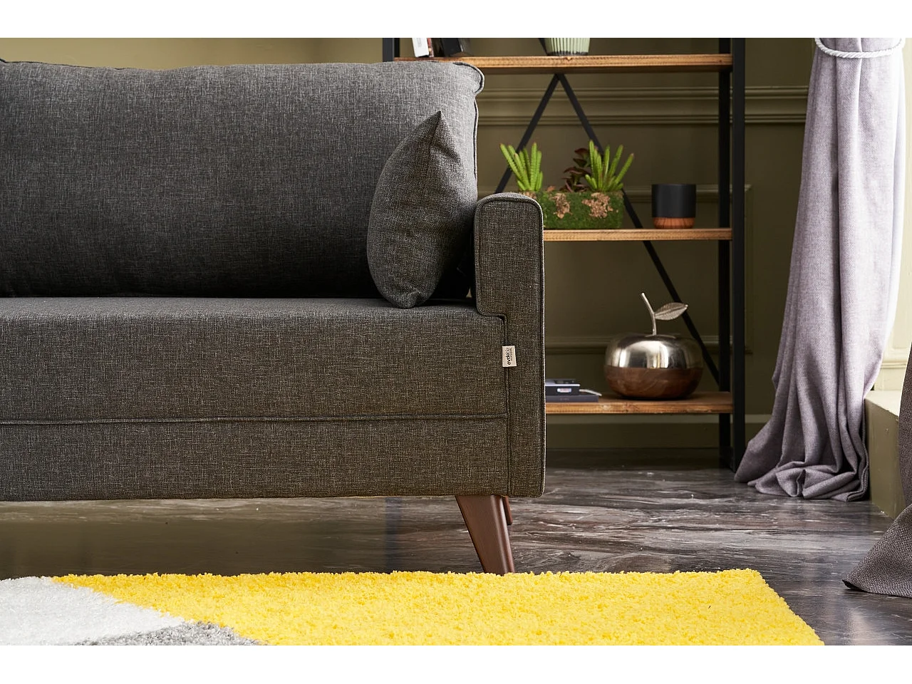 Canapé 3 places tissu gris foncé Kandy 208cm