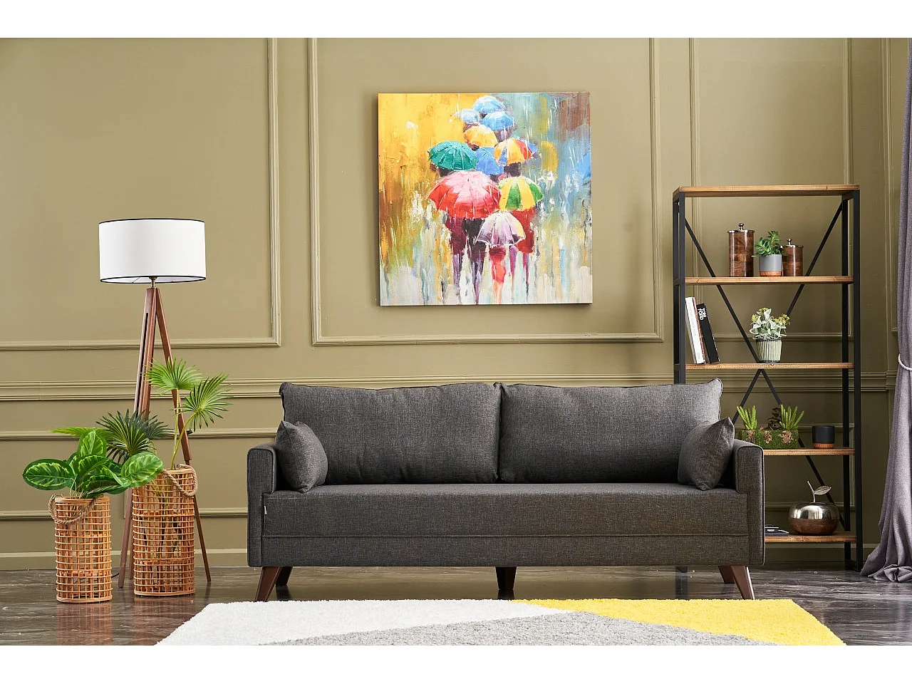 Canapé 3 places tissu gris foncé Kandy 208cm