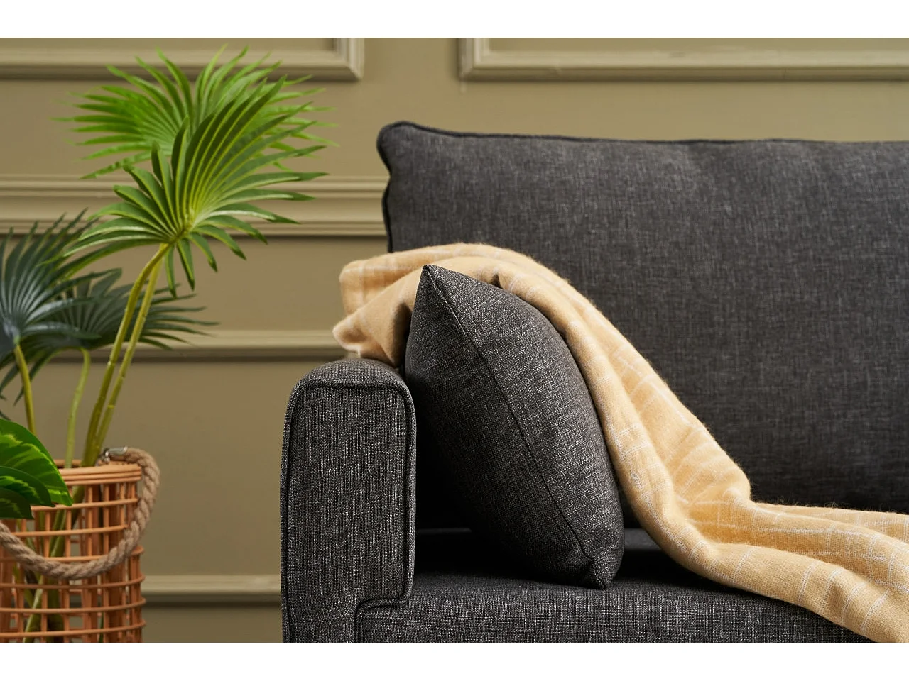 Canapé 3 places tissu gris foncé Kandy 208cm