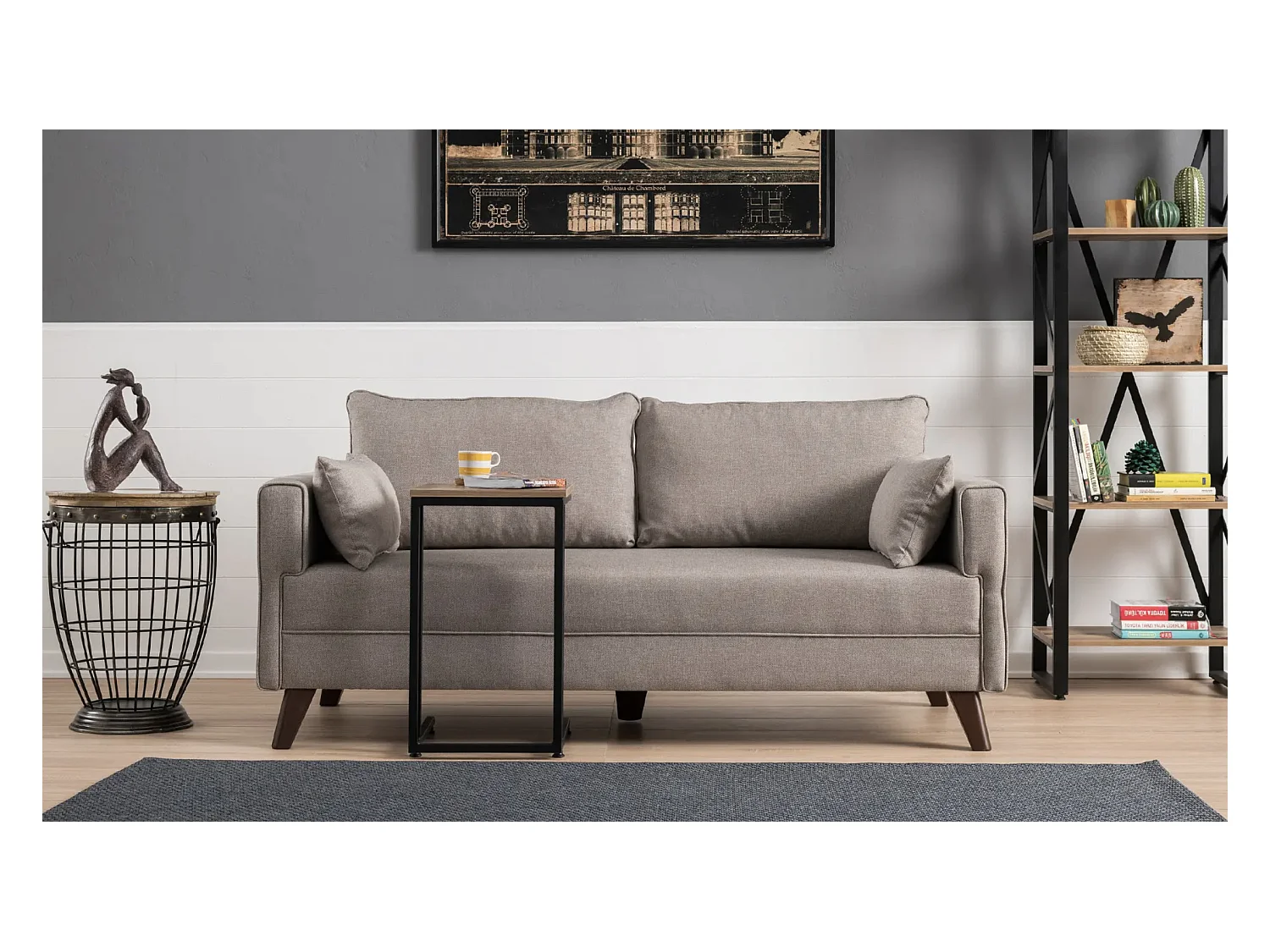 Petite canapé 2 places tissu beige Kandy 177cm