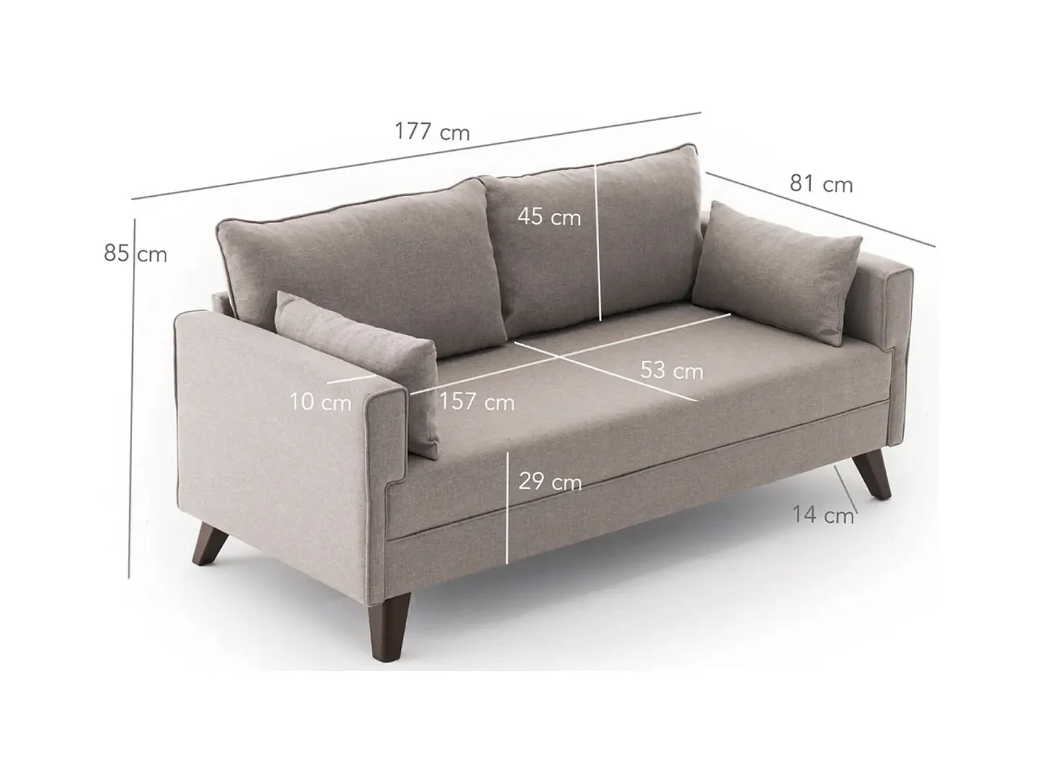 Petite canapé 2 places tissu beige Kandy 177cm