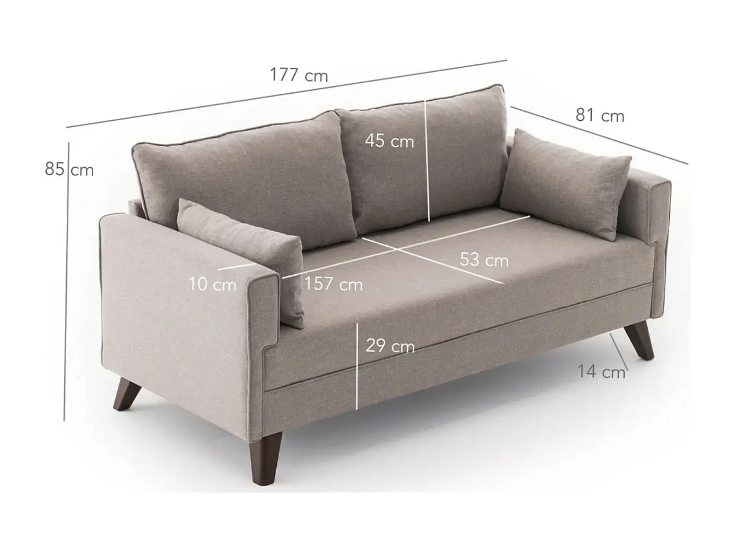 Petite canapé 2 places tissu beige Kandy 177cm