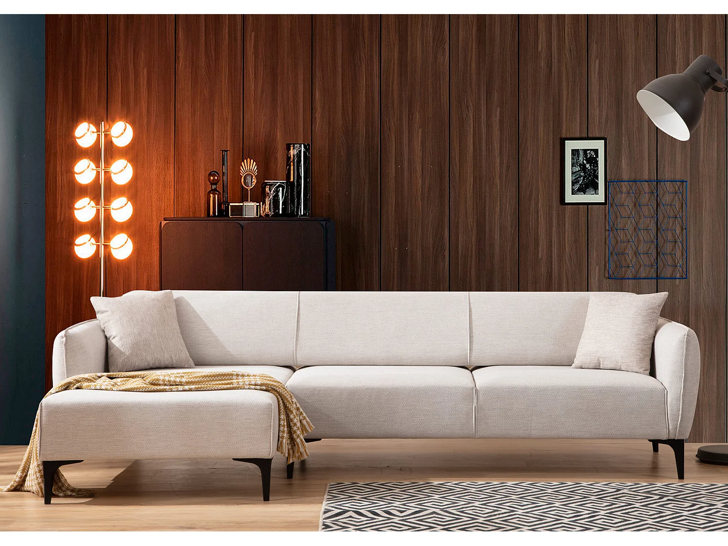 Canapé d'angle gauche tissu beige clair Bellano 270cm