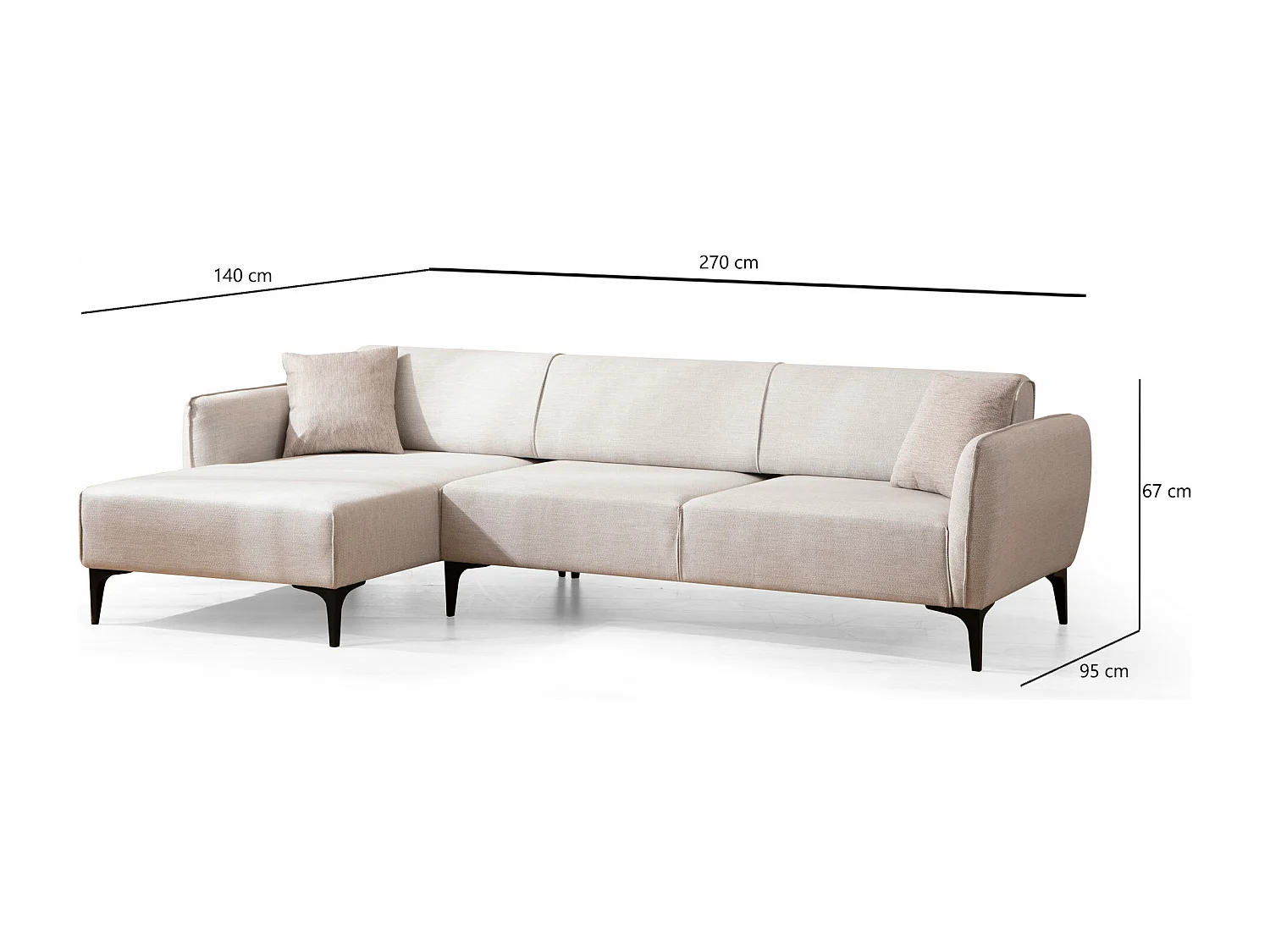 Canapé d'angle gauche tissu beige clair Bellano 270cm