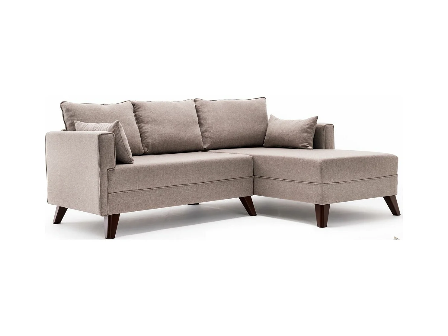 Petit canapé convertible d'angle droit avec pouf tissu beige Kandy 205cm