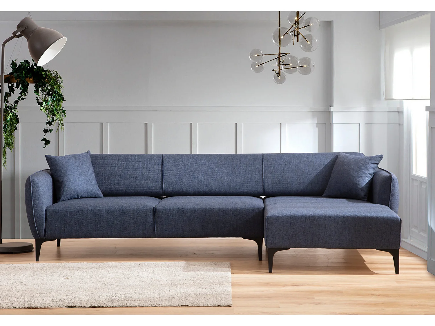 Canapé d'angle droit tissu bleu Bellano 270cm