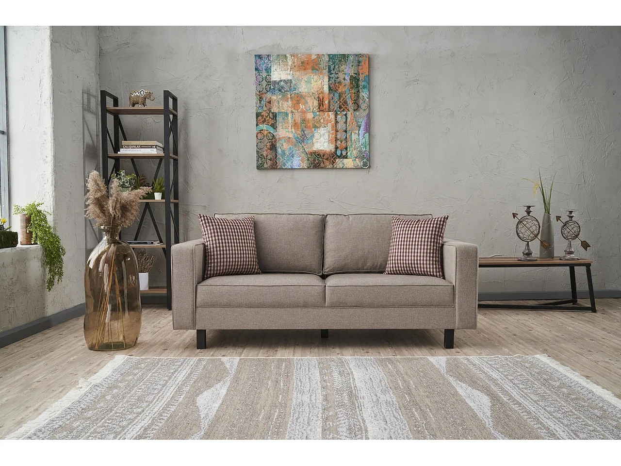 Canapé classique 2 places tissu lin beige clair Kalena 180cm