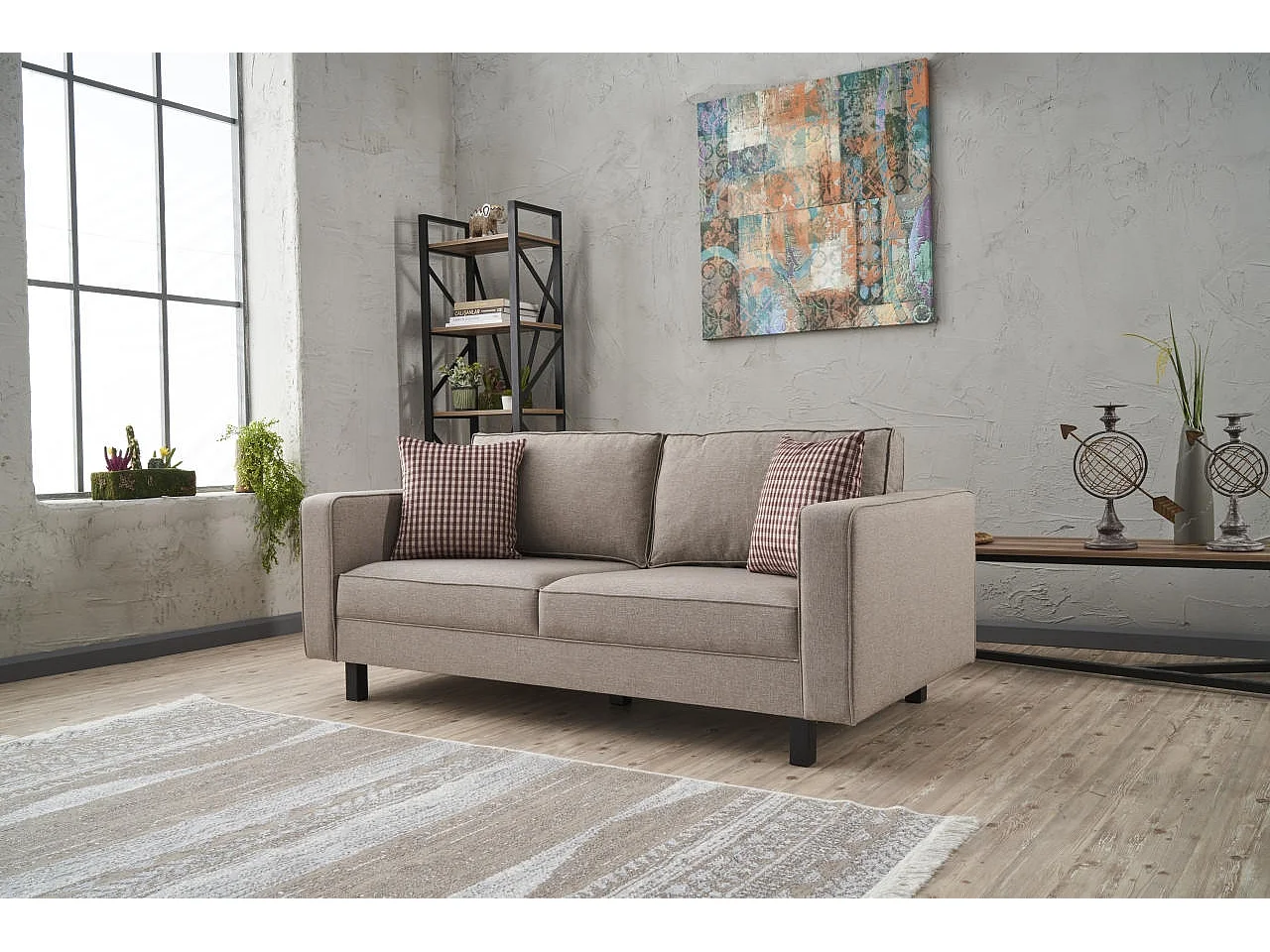 Canapé classique 2 places tissu lin beige clair Kalena 180cm