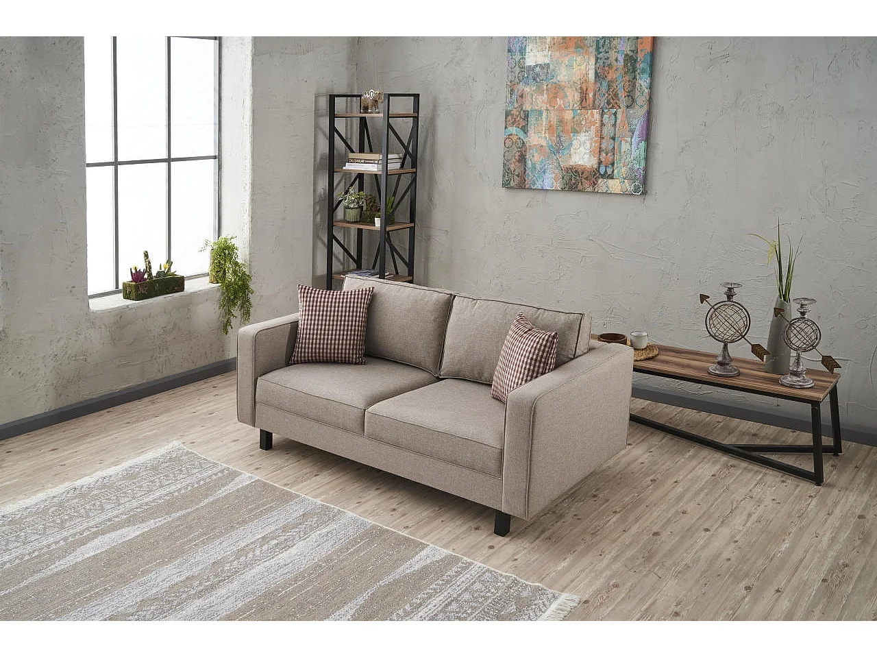 Canapé classique 2 places tissu lin beige clair Kalena 180cm