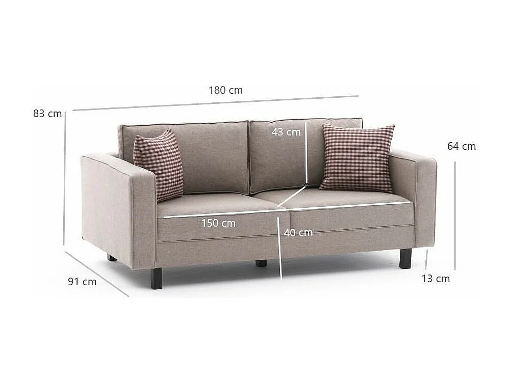 Canapé classique 2 places tissu lin beige clair Kalena 180cm