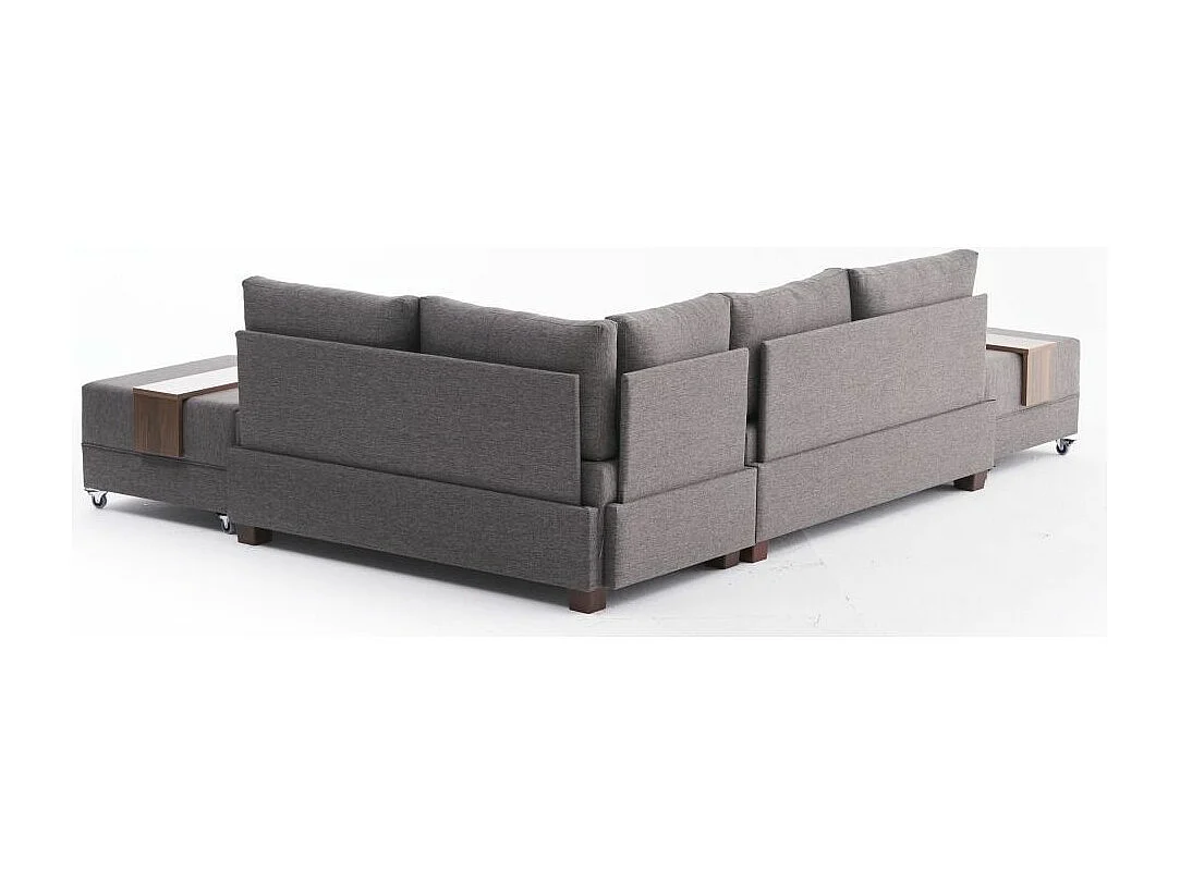 Canapé d'angle convertible et 2 poufs tissu Tikona 280cm-Marron clair-angle droit