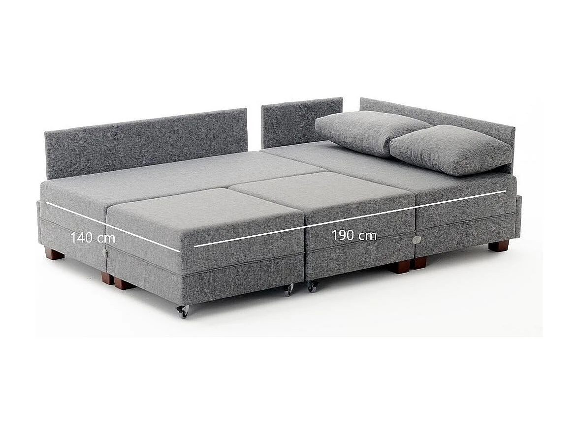 Canapé d'angle convertible et 2 poufs tissu Tikona 280cm-Marron clair-angle droit