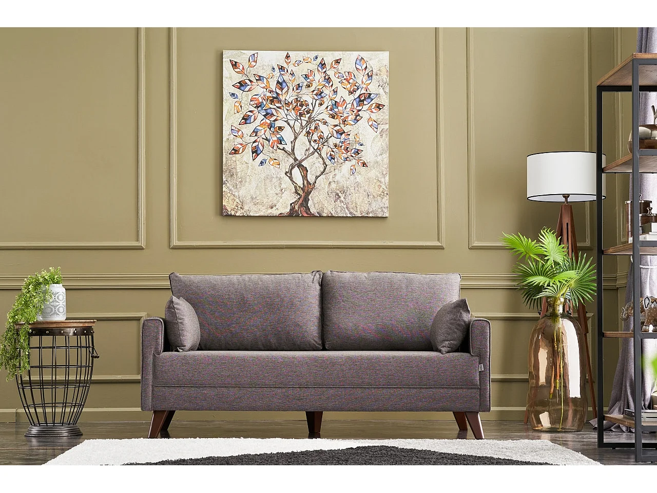 Petite canapé 2 places tissu marron clair Kandy 177cm