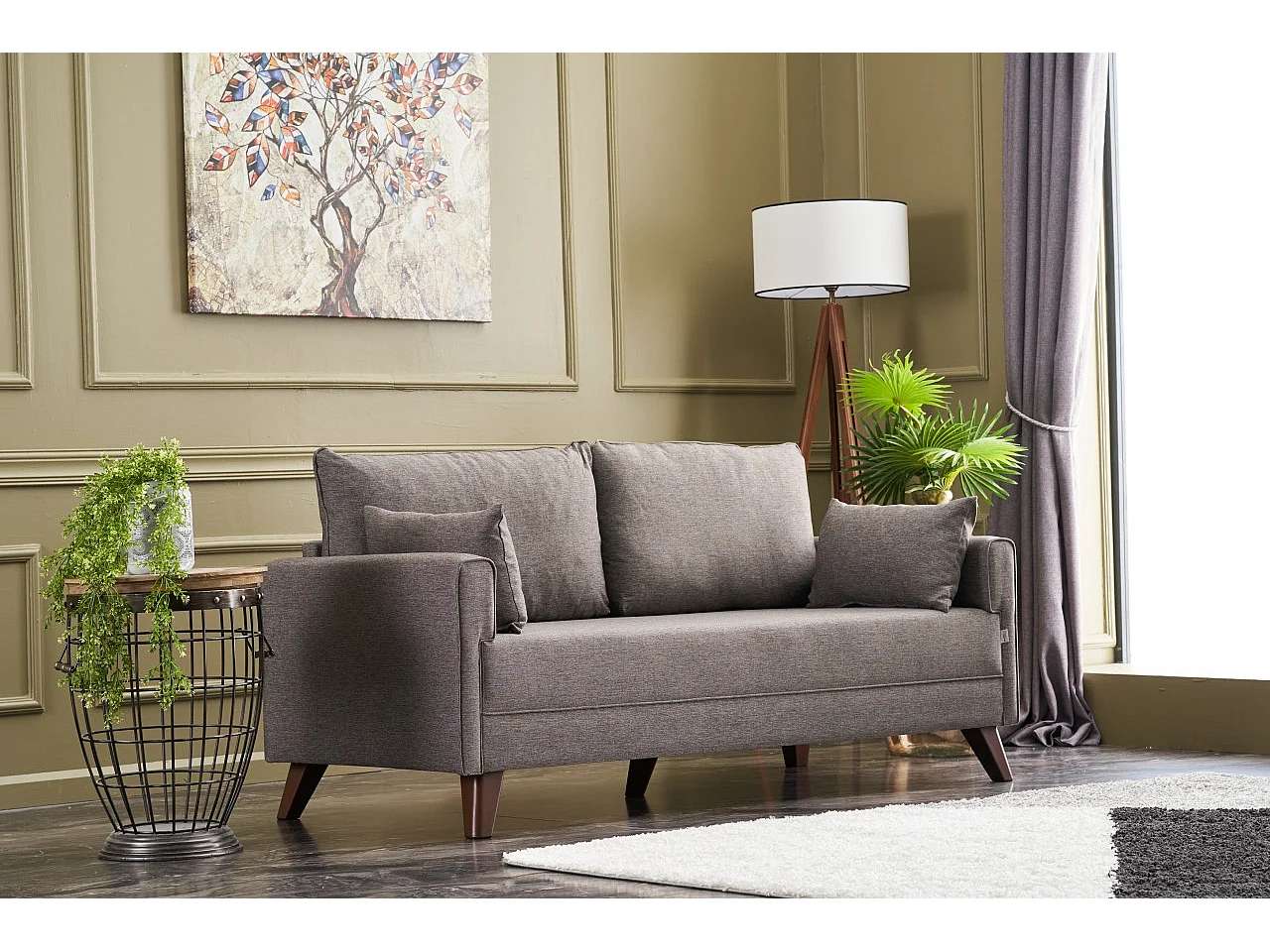 Petite canapé 2 places tissu marron clair Kandy 177cm