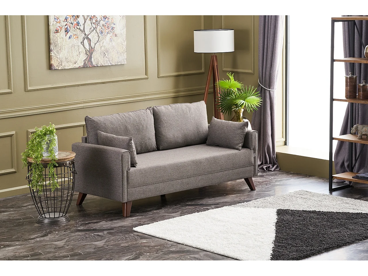 Petite canapé 2 places tissu marron clair Kandy 177cm