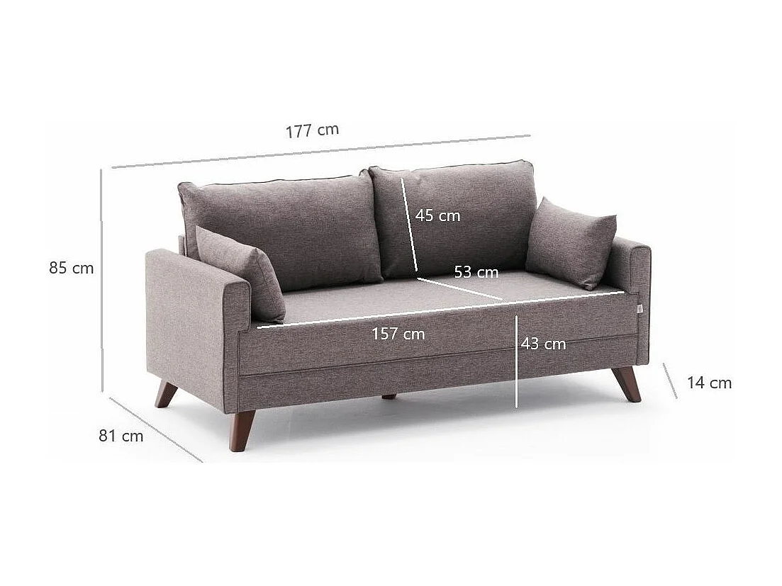 Petite canapé 2 places tissu marron clair Kandy 177cm