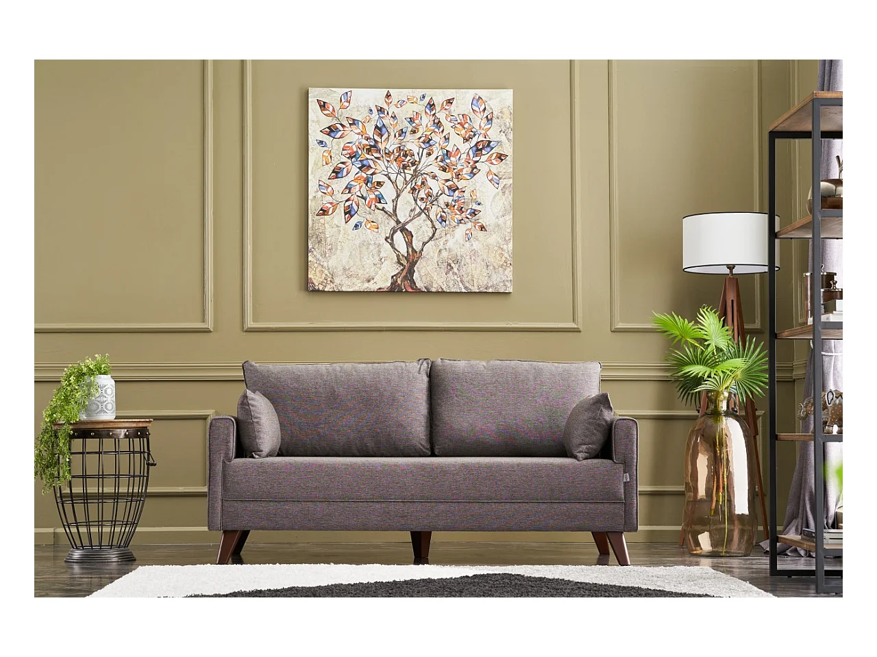 Petite canapé 2 places tissu marron clair Kandy 177cm