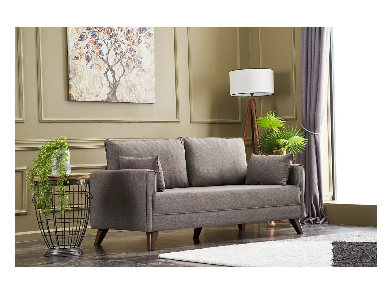 Petite canapé 2 places tissu marron clair Kandy 177cm