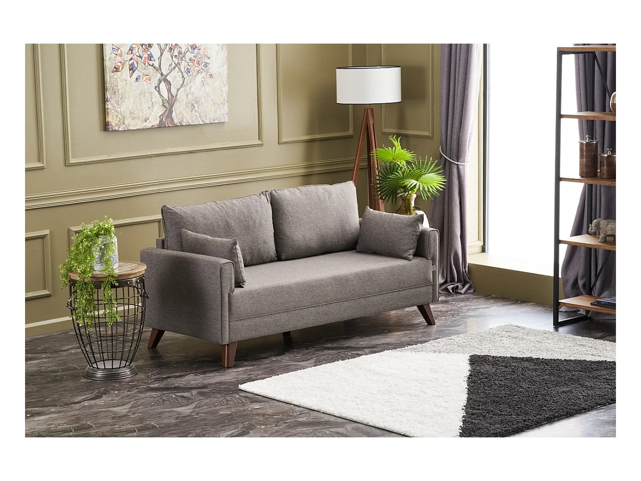 Petite canapé 2 places tissu marron clair Kandy 177cm