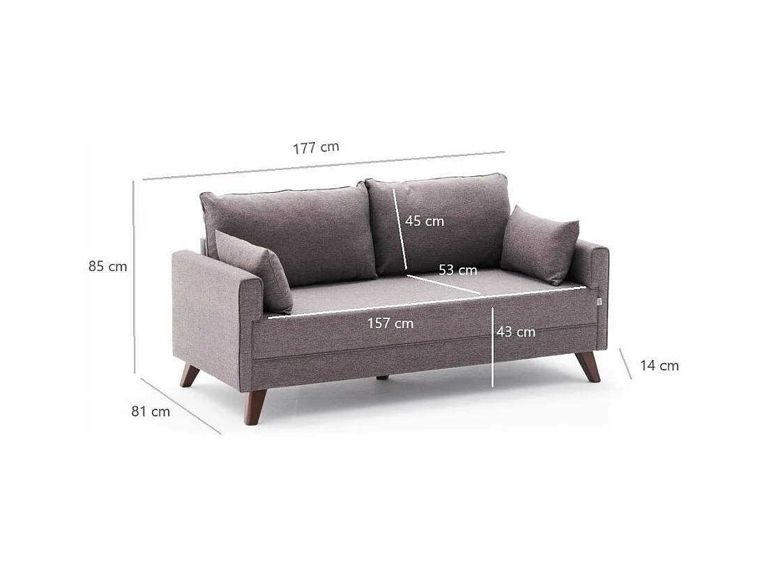 Petite canapé 2 places tissu marron clair Kandy 177cm