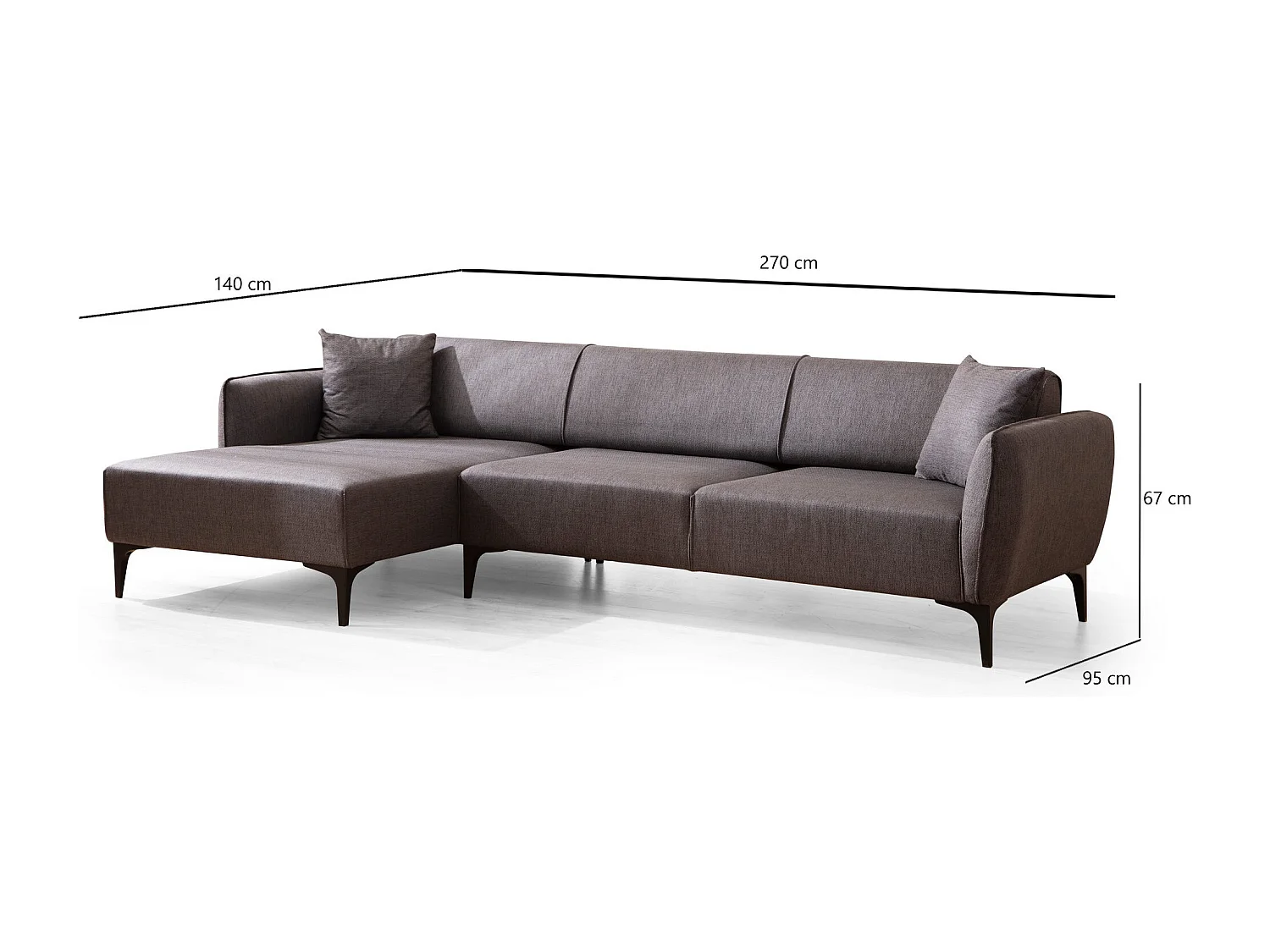 Canapé d'angle gauche tissu gris foncé Bellano 270cm