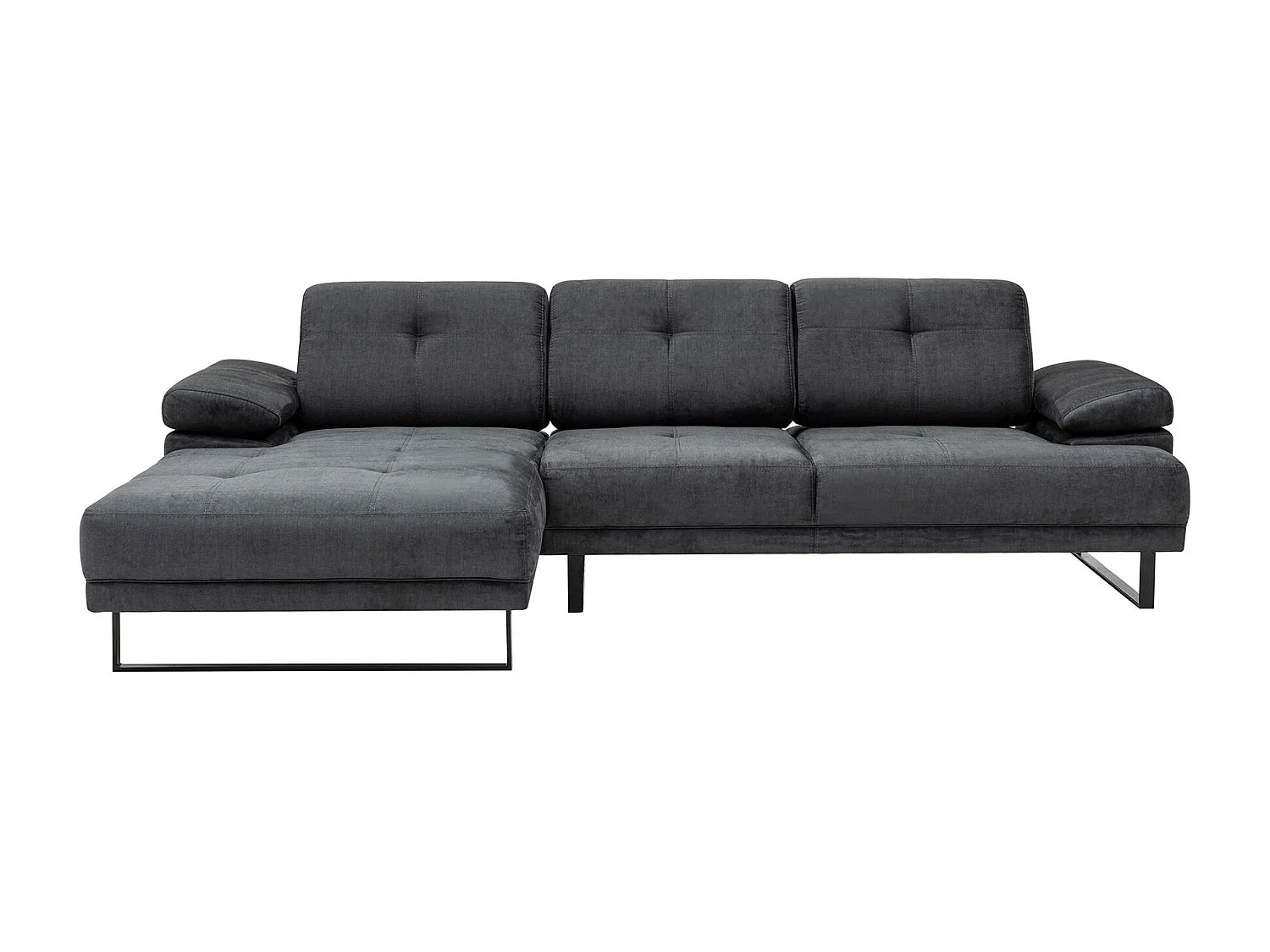 Grand canapé d'angle gauche moderne tissu doux anthracite pieds métal noir Kustone 314cm 314cm