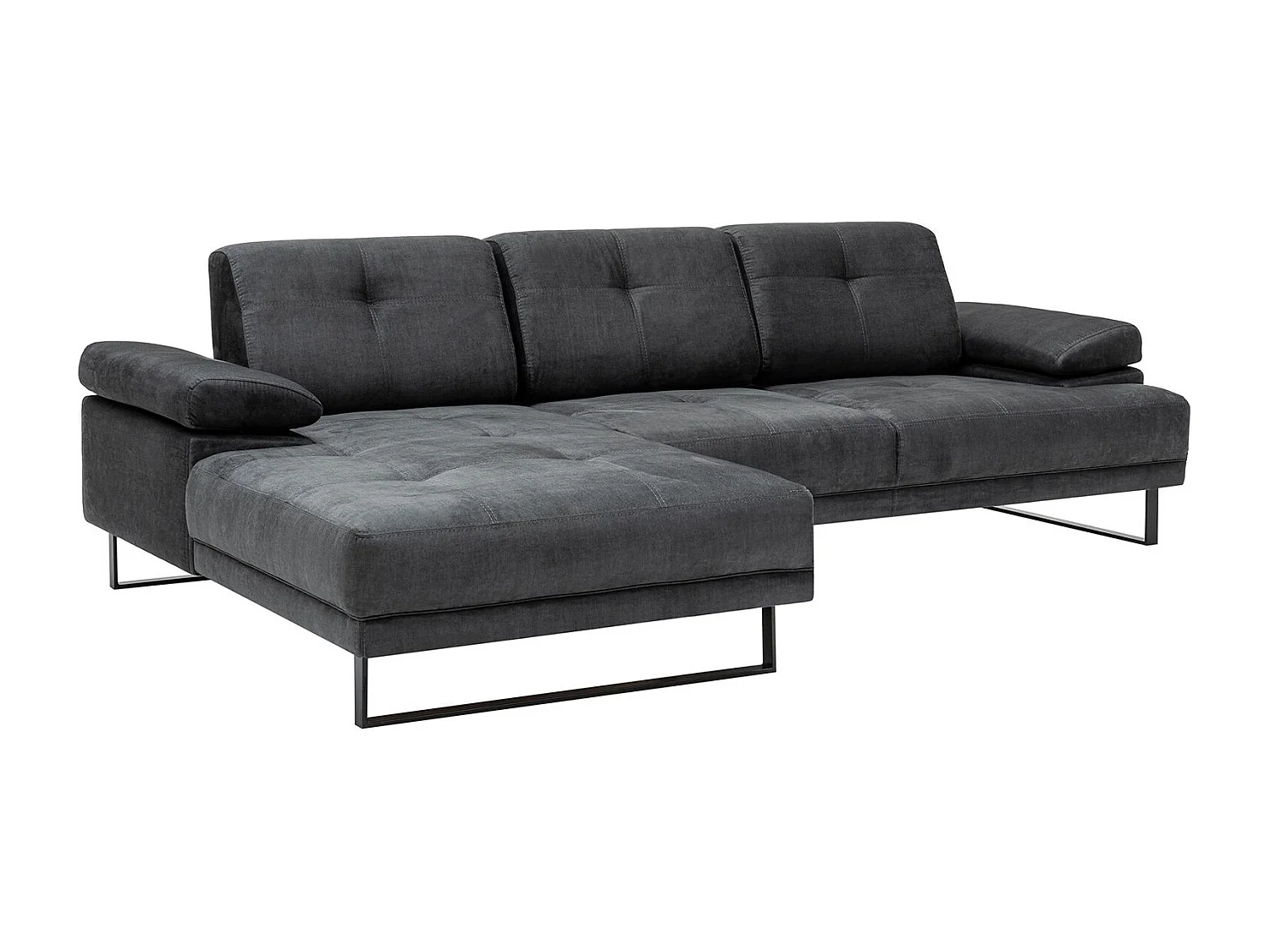 Grand canapé d'angle gauche moderne tissu doux anthracite pieds métal noir Kustone 314cm 314cm