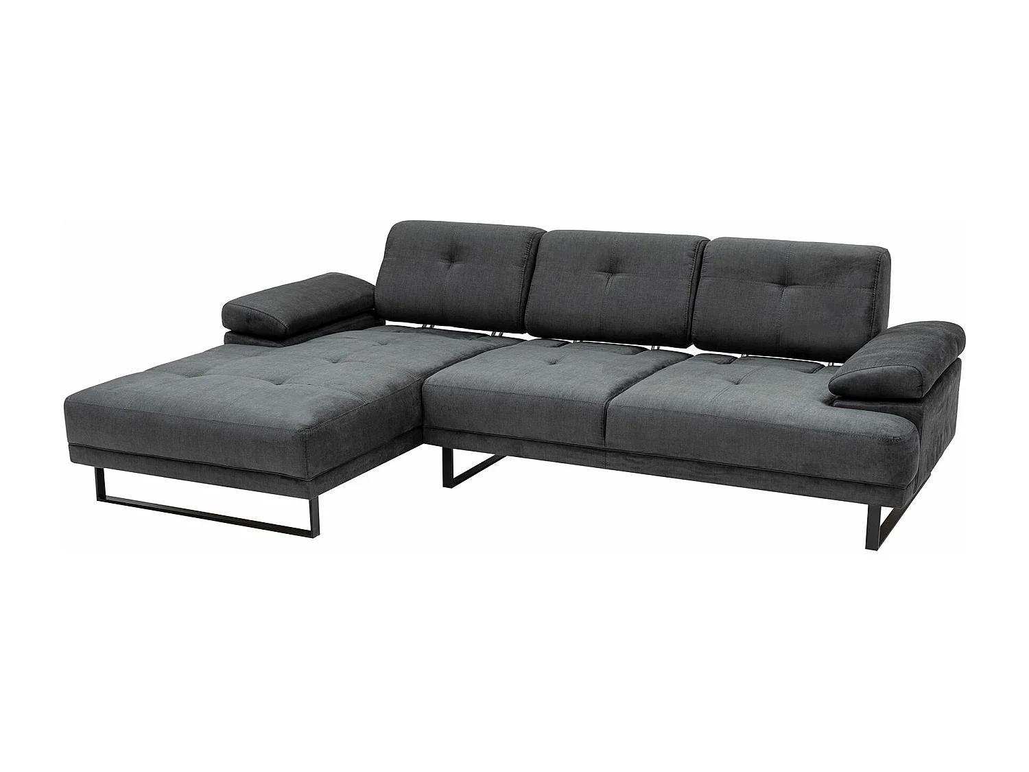 Grand canapé d'angle gauche moderne tissu doux anthracite pieds métal noir Kustone 314cm 314cm
