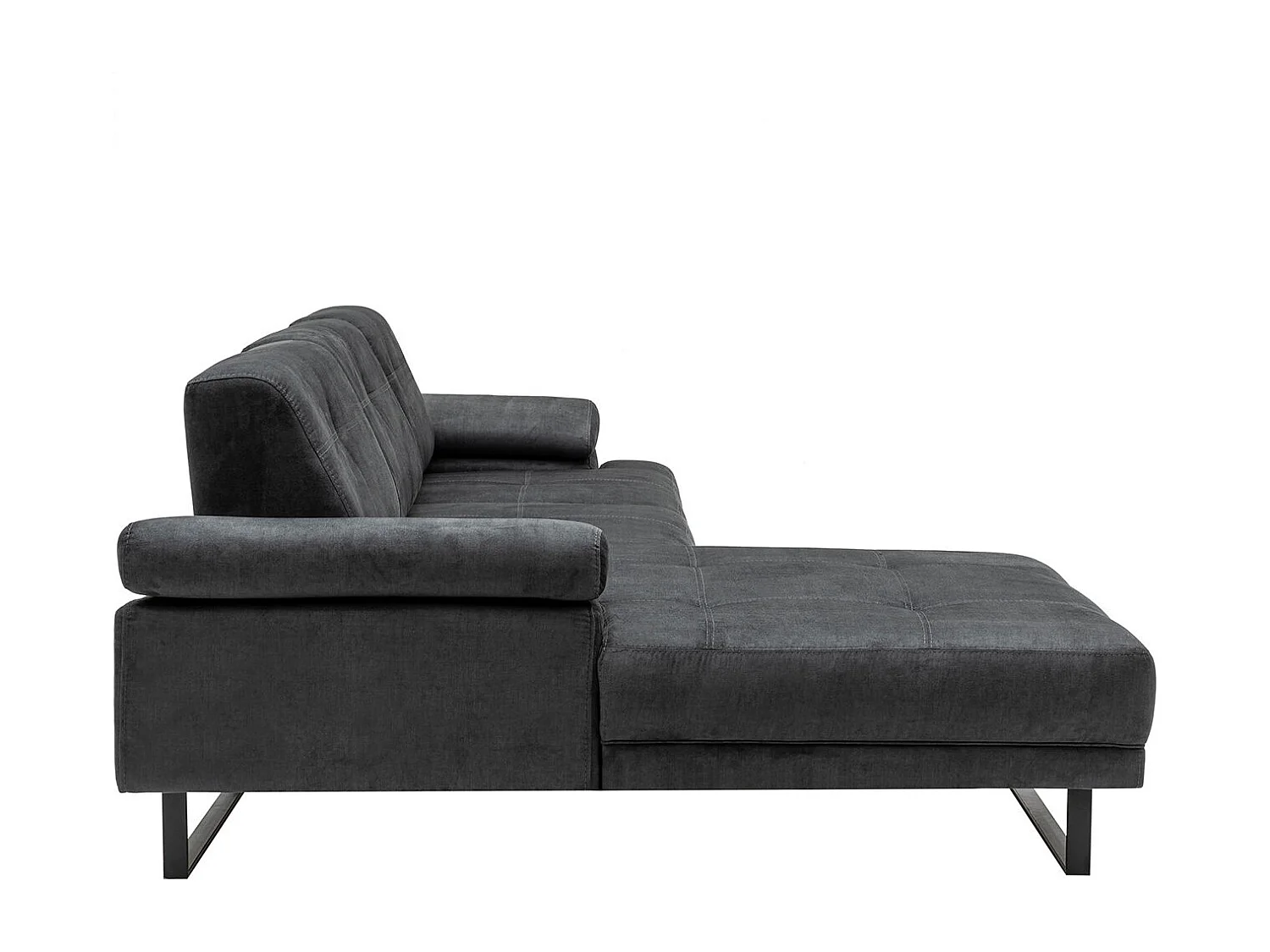 Grand canapé d'angle gauche moderne tissu doux anthracite pieds métal noir Kustone 314cm 314cm