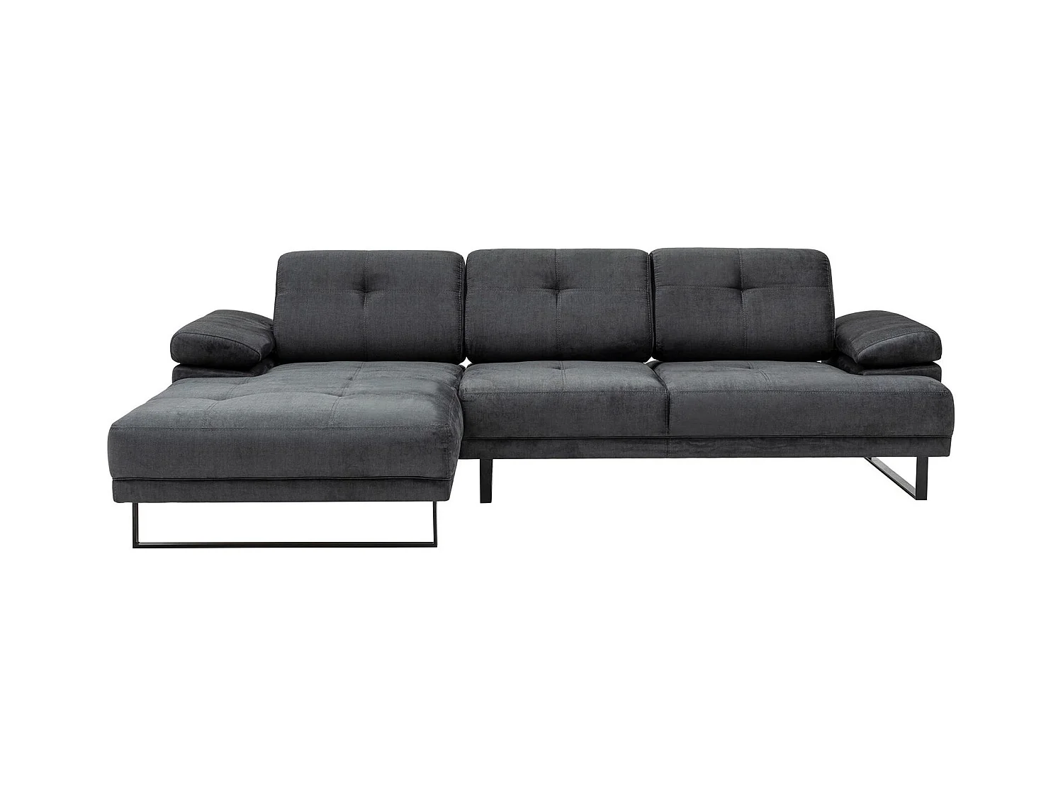 Grand canapé d'angle gauche moderne tissu doux anthracite pieds métal noir Kustone 314cm 314cm