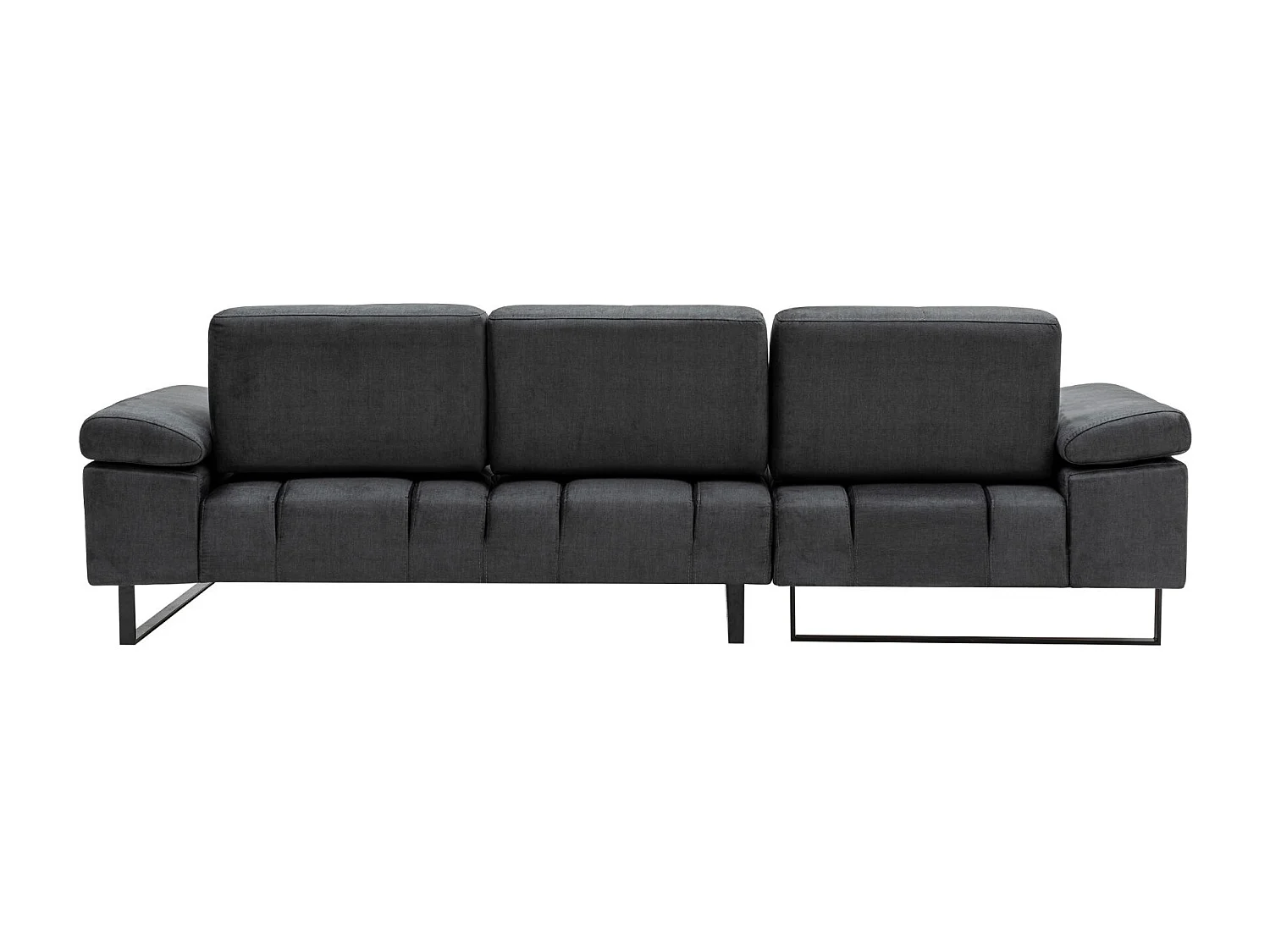 Grand canapé d'angle gauche moderne tissu doux anthracite pieds métal noir Kustone 314cm 314cm