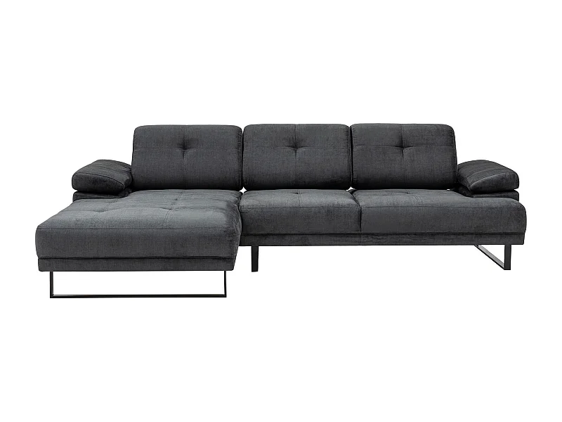 Grand canapé d'angle gauche moderne tissu doux anthracite pieds métal noir Kustone 314cm 314cm