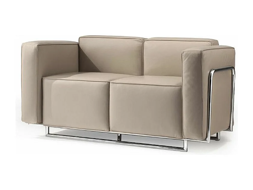 Canapé design 2 places faux cuir et acier chromé Sieka - 133cm-Beige clair