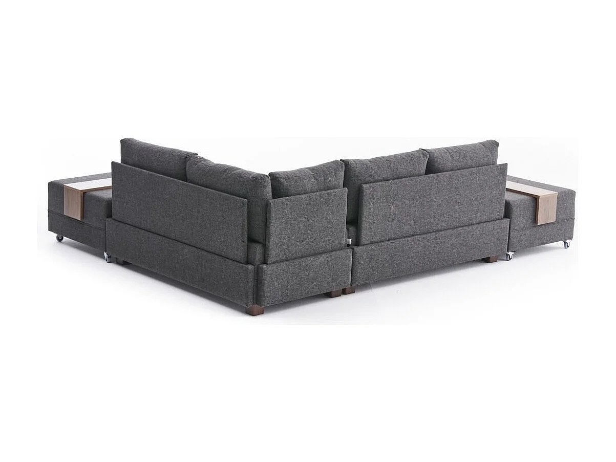 Canapé d'angle convertible et 2 poufs tissu Tikona 280cm-Gris anthracite-angle droit