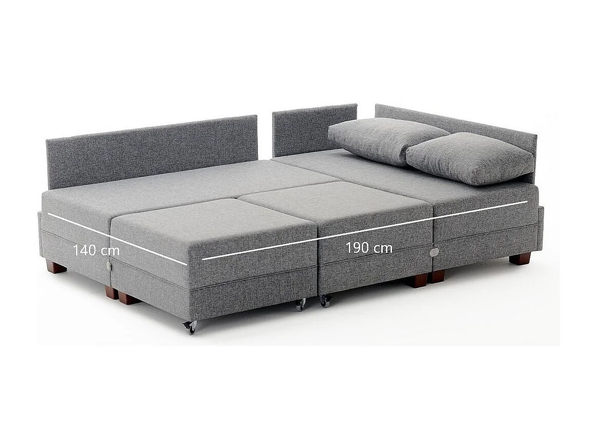 Canapé d'angle convertible et 2 poufs tissu Tikona 280cm-Gris anthracite-angle droit