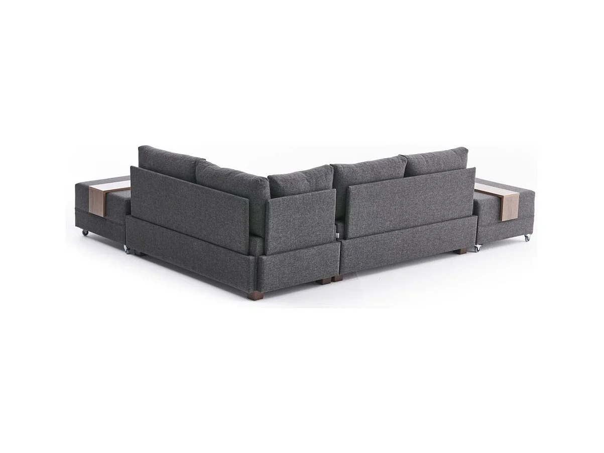Canapé d'angle convertible et 2 poufs tissu Tikona 280cm-Gris anthracite-angle droit
