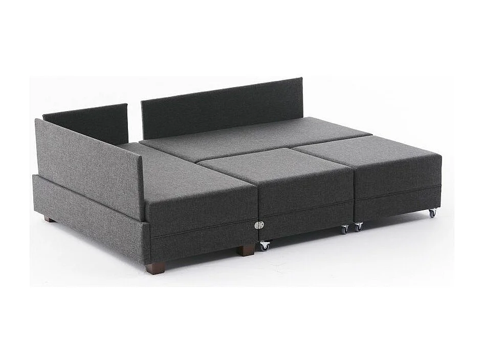 Canapé d'angle convertible et 2 poufs tissu Tikona 280cm-Gris anthracite-angle droit