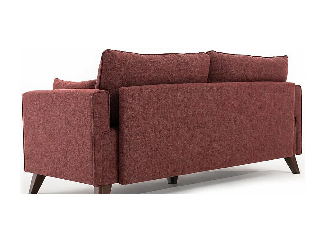 Kleine hoekbank rechts met Kandy bordeauxrode stoffen poef 205 cm