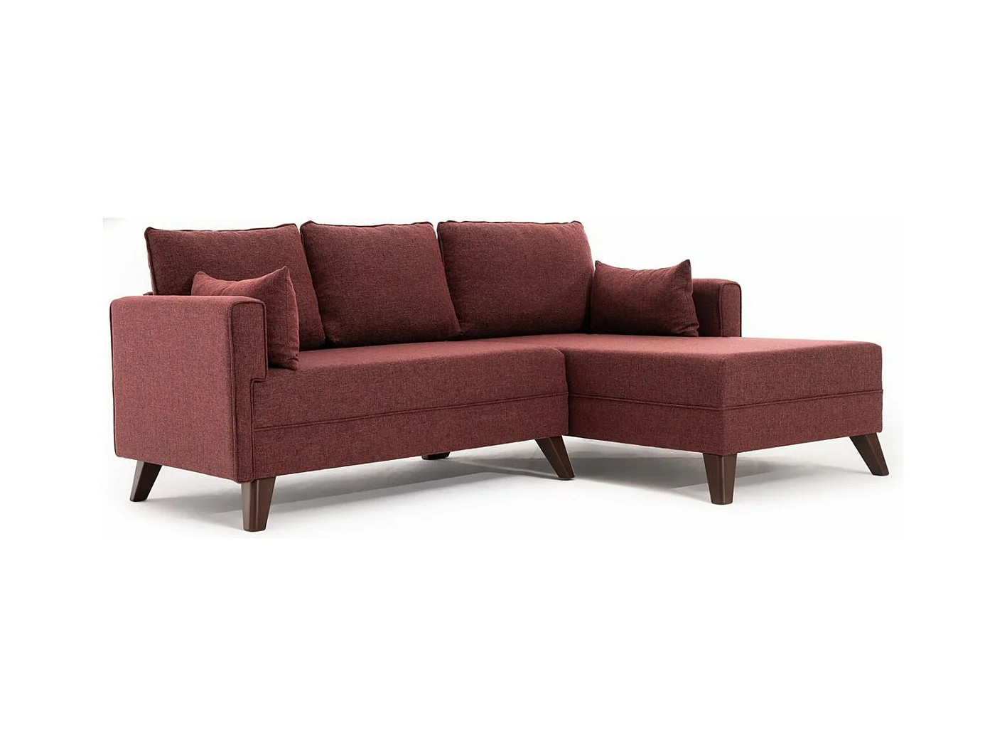 Petit canapé convertible d'angle droit avec pouf tissu bordeaux Kandy 205cm