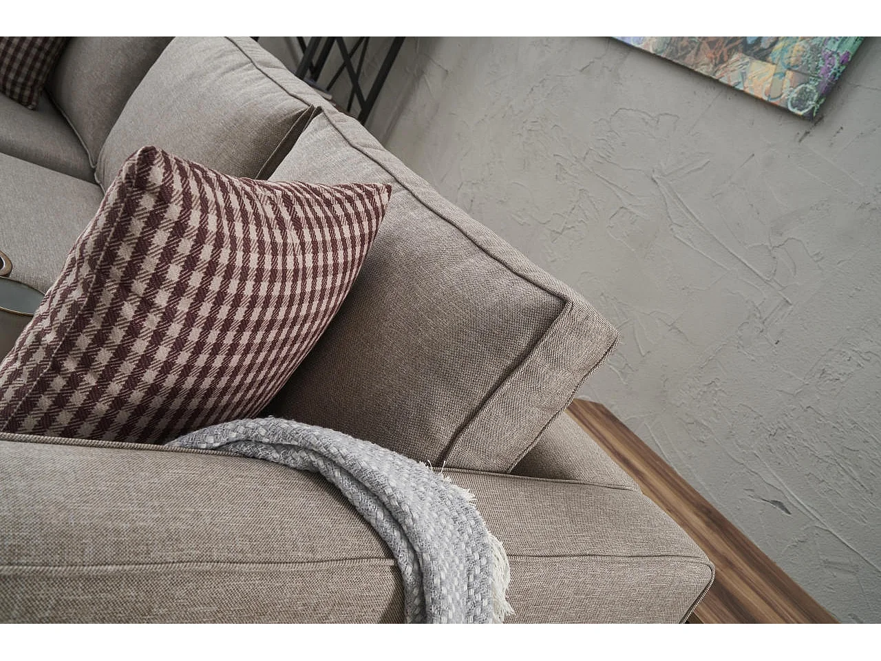 Canapé classique 3 places tissu lin beige clair Kalena 222cm