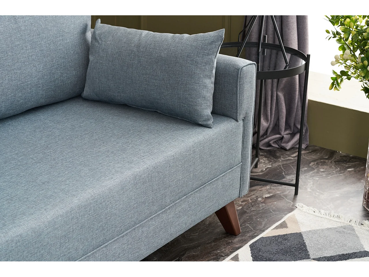 Canapé convertible 3 places tissu bleu clair Kandy 208cm