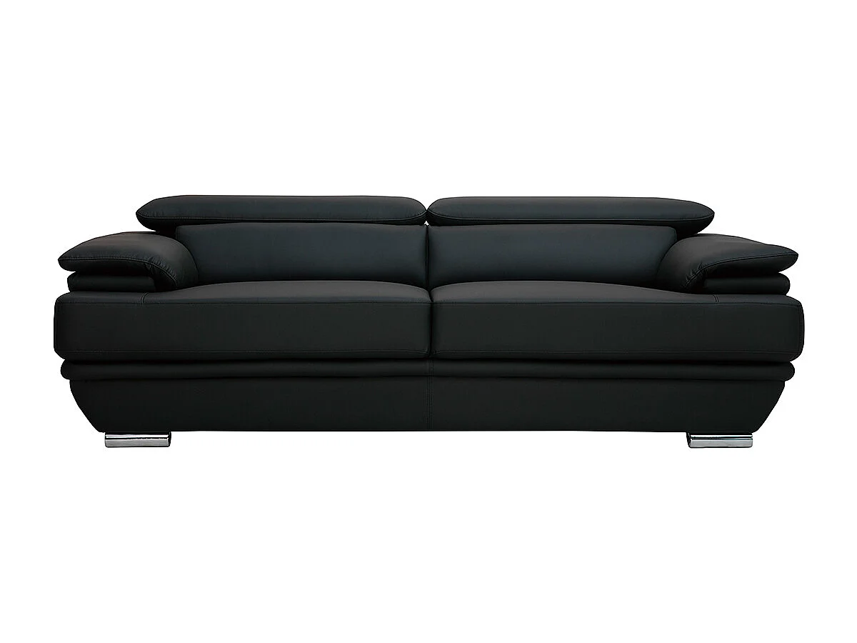Canapé design avec têtières ajustables 3 places cuir noir et acier chromé EWING