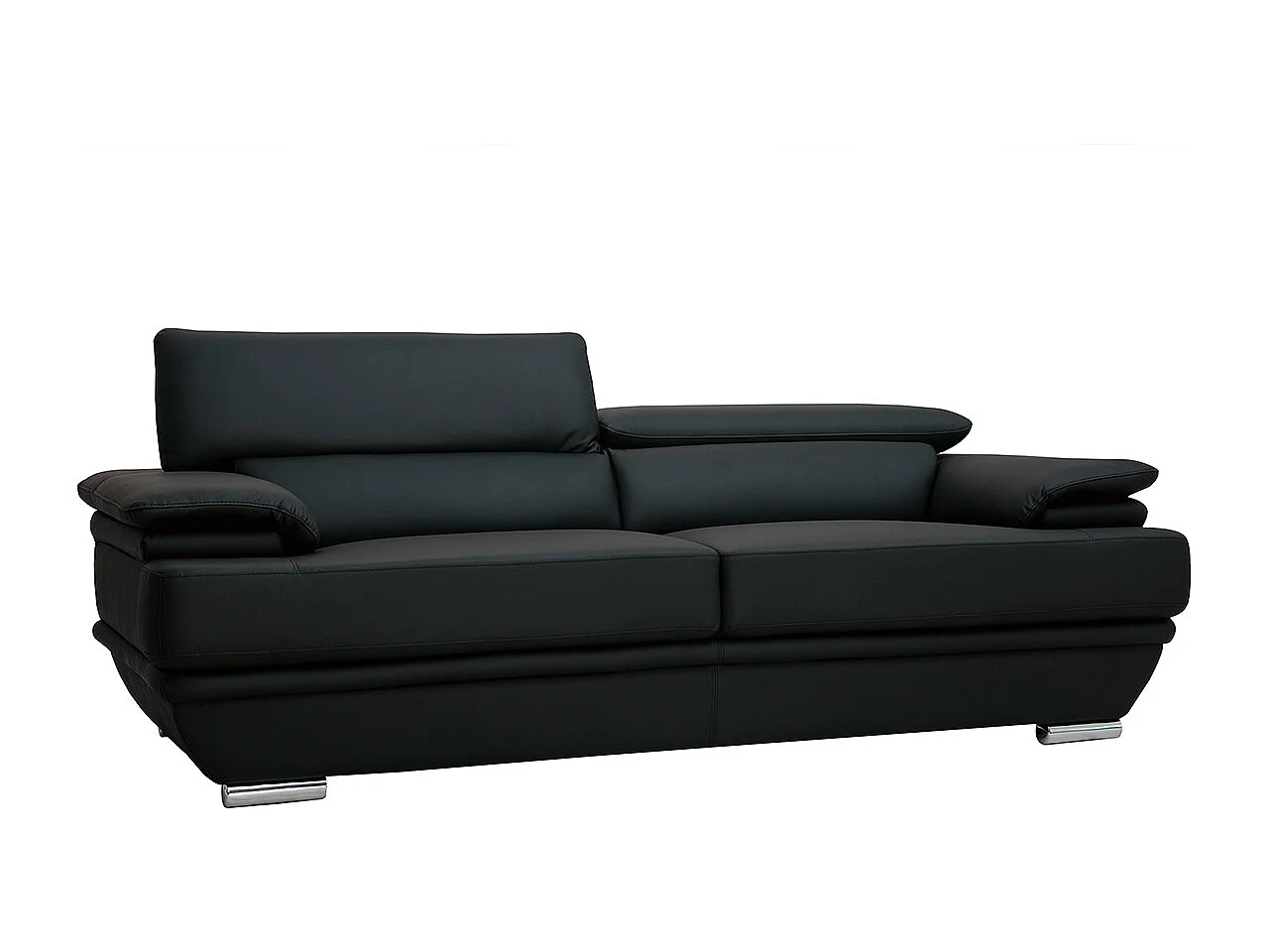 Canapé design avec têtières ajustables 3 places cuir noir et acier chromé EWING