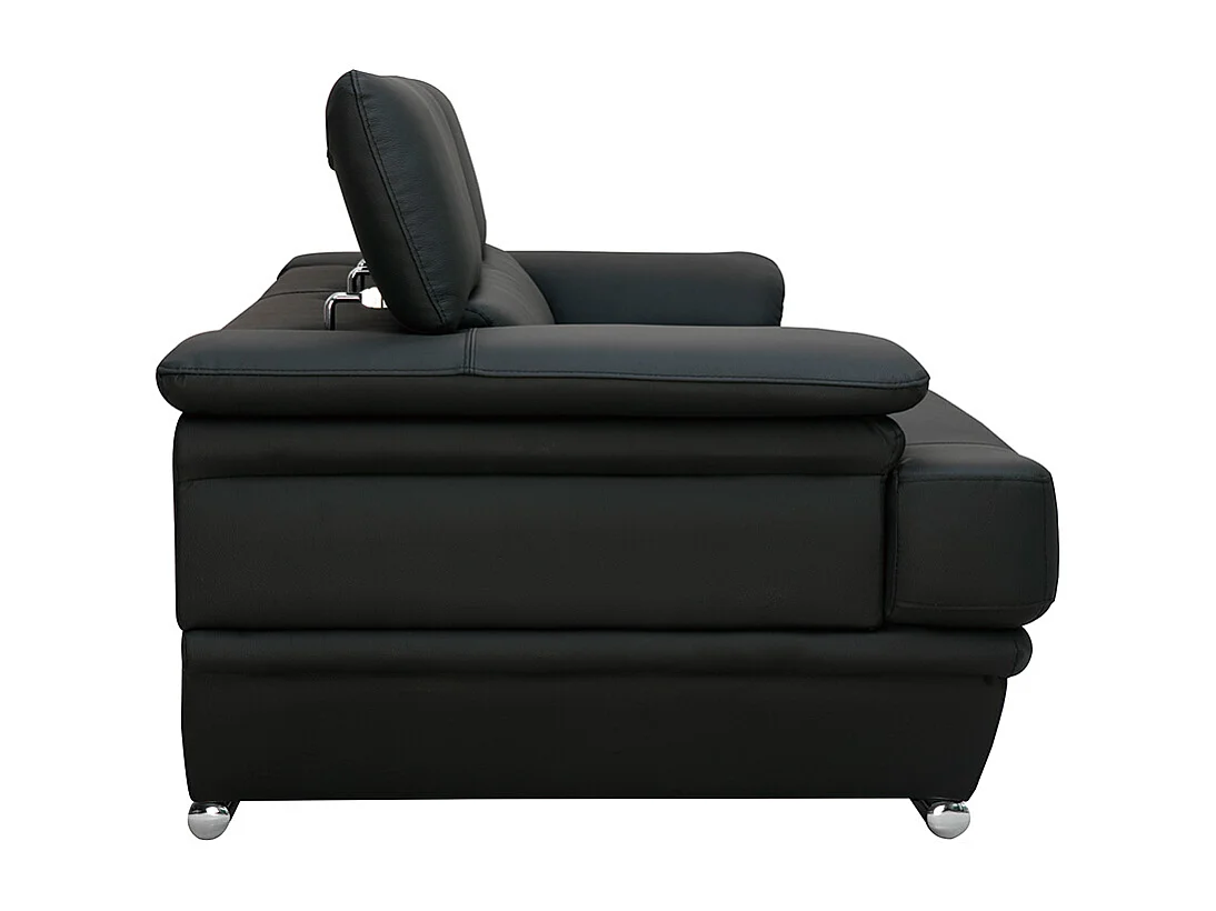 Canapé design avec têtières ajustables 3 places cuir noir et acier chromé EWING