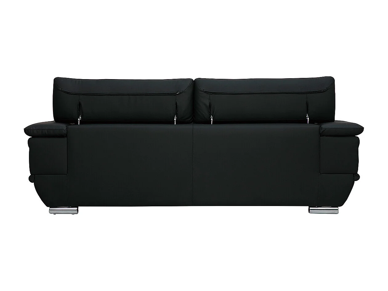 Canapé design avec têtières ajustables 3 places cuir noir et acier chromé EWING